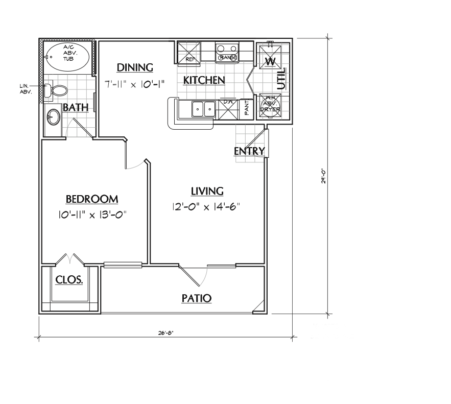 Floor Plan A1 has 638sqft Floor Plan: A1 1x1 638